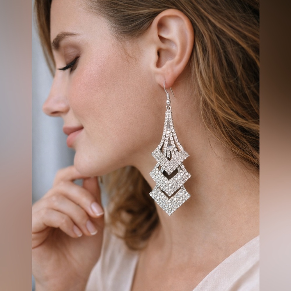 Kenneth Jay Lane Silver Crystal Drop Earrings